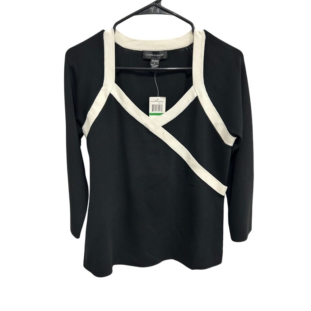 Cable & Gauge Lightweight Long Sleeve V-Neck Sweater Size L Chic Minimalist